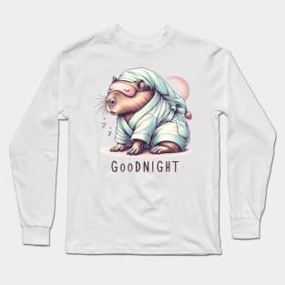 Sleepy Capybara in Comfy Pajamas Long Sleeve T-Shirt